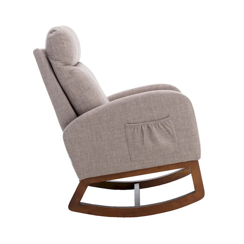 Fauteuil à bascule capitonné moderne de 27 po avec pieds en bois et poche latérale