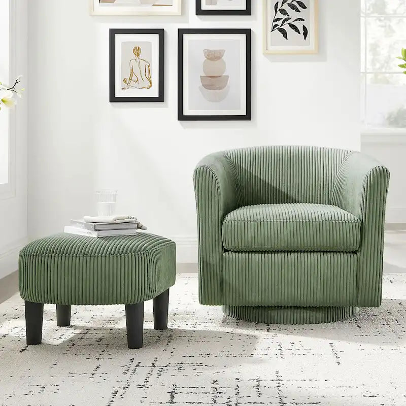 Fauteuil pivotant vert 26,38 avec pouf