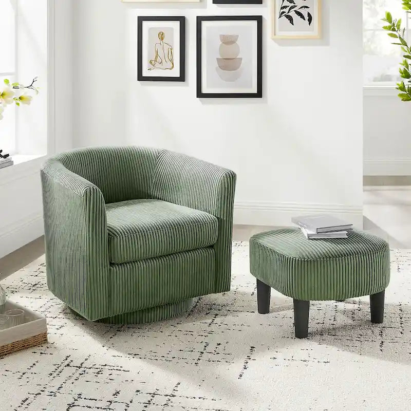Fauteuil pivotant vert 26,38 avec pouf