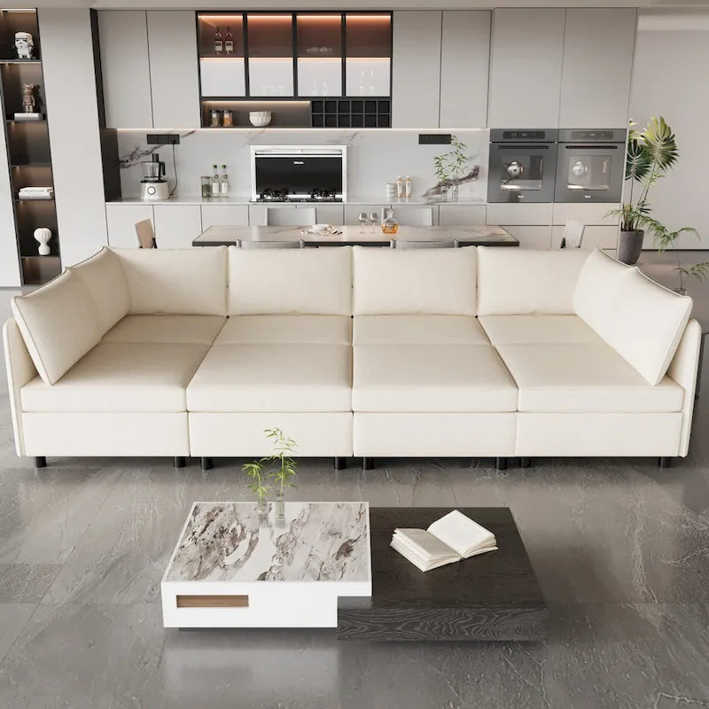 Canapé modulaire 8 places convertible beige 129 avec rangement