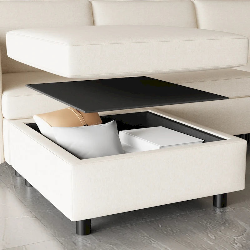 Canapé modulaire 8 places convertible beige 129 avec rangement