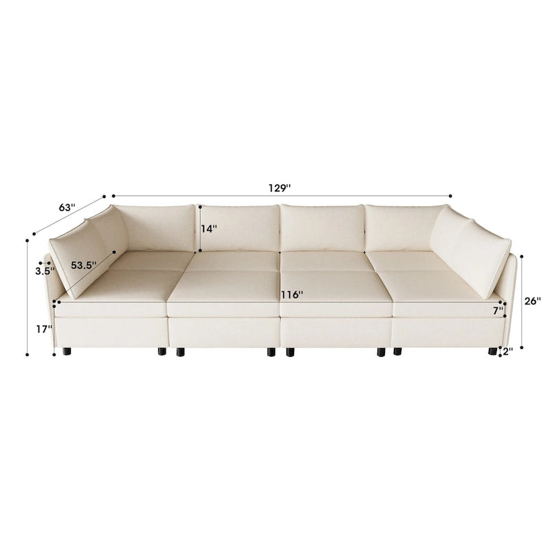 Canapé modulaire 8 places convertible beige 129 avec rangement