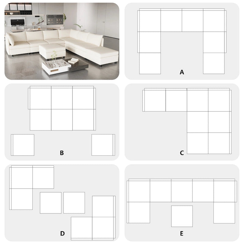 Canapé modulaire 8 places convertible beige 129 avec rangement