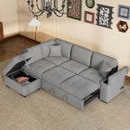 Canapé sectionnel en L à 5 places de 84,75 po avec lit gigogne, pouf de rangement, rangement de bras caché et chargement USB