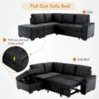 Canapé sectionnel en L à 5 places de 84,75 po avec lit gigogne, pouf de rangement, rangement de bras caché et chargement USB