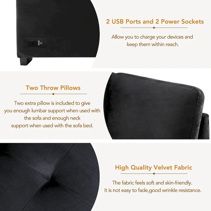 Canapé sectionnel en L à 5 places de 84,75 po avec lit gigogne, pouf de rangement, rangement de bras caché et chargement USB