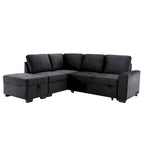 Canapé sectionnel en L à 5 places de 84,75 po avec lit gigogne, pouf de rangement, rangement de bras caché et chargement USB