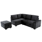 Canapé sectionnel en L à 5 places de 84,75 po avec lit gigogne, pouf de rangement, rangement de bras caché et chargement USB