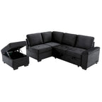 Canapé sectionnel en L à 5 places de 84,75 po avec lit gigogne, pouf de rangement, rangement de bras caché et chargement USB