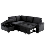 Canapé sectionnel en L à 5 places de 84,75 po avec lit gigogne, pouf de rangement, rangement de bras caché et chargement USB