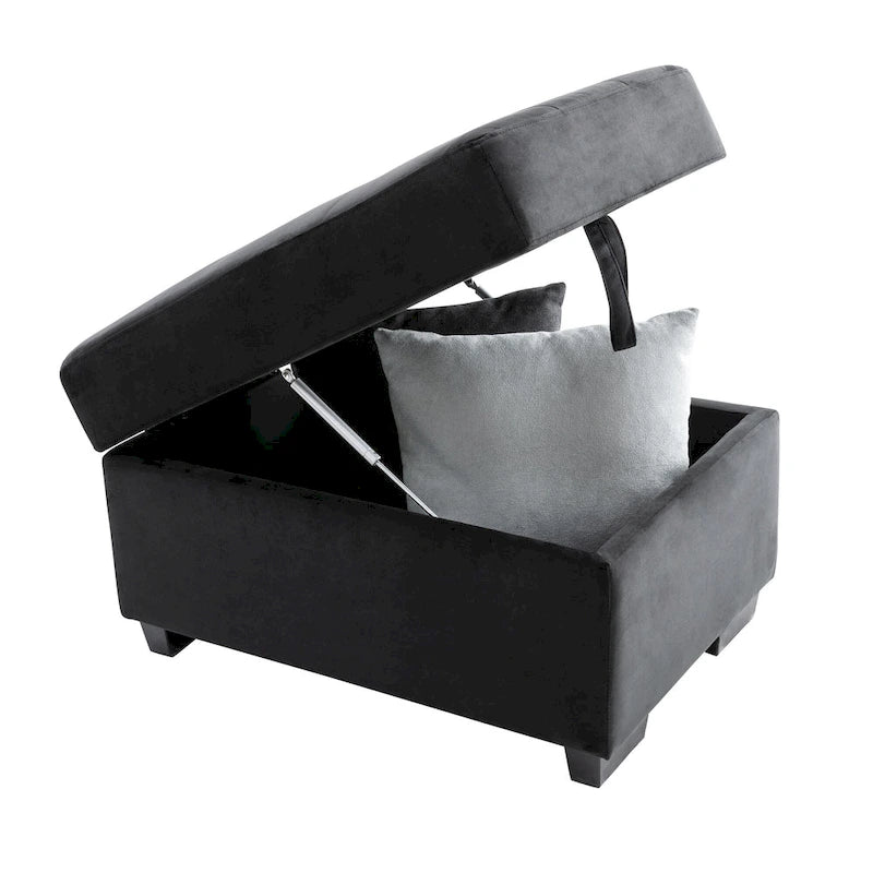 Canapé sectionnel en L à 5 places de 84,75 po avec lit gigogne, pouf de rangement, rangement de bras caché et chargement USB