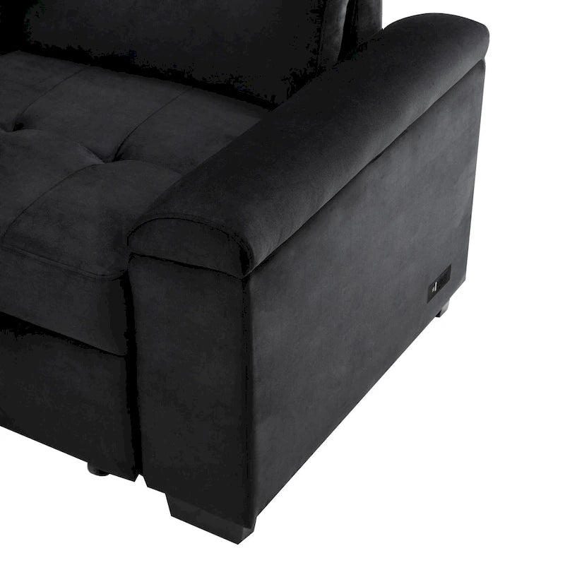 Canapé sectionnel en L à 5 places de 84,75 po avec lit gigogne, pouf de rangement, rangement de bras caché et chargement USB