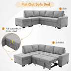 Canapé sectionnel en L à 5 places de 84,75 po avec lit gigogne, pouf de rangement, rangement de bras caché et chargement USB