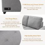 Canapé sectionnel en L à 5 places de 84,75 po avec lit gigogne, pouf de rangement, rangement de bras caché et chargement USB