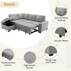 Canapé sectionnel en L à 5 places de 84,75 po avec lit gigogne, pouf de rangement, rangement de bras caché et chargement USB