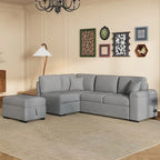 Canapé sectionnel en L à 5 places de 84,75 po avec lit gigogne, pouf de rangement, rangement de bras caché et chargement USB