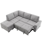 Canapé sectionnel en L à 5 places de 84,75 po avec lit gigogne, pouf de rangement, rangement de bras caché et chargement USB