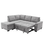 Canapé sectionnel en L à 5 places de 84,75 po avec lit gigogne, pouf de rangement, rangement de bras caché et chargement USB