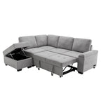 Canapé sectionnel en L à 5 places de 84,75 po avec lit gigogne, pouf de rangement, rangement de bras caché et chargement USB