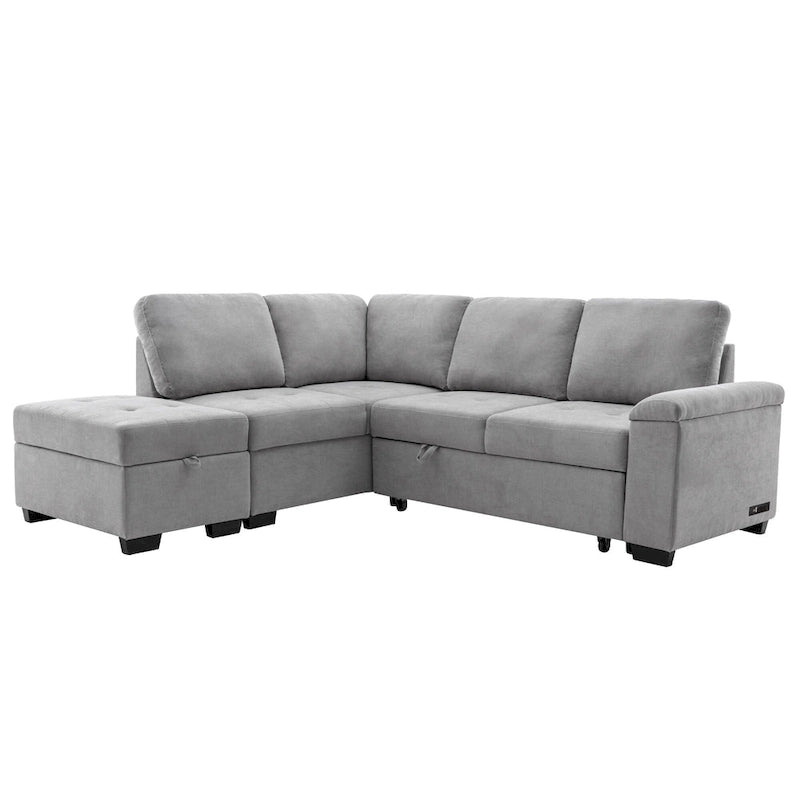 Canapé sectionnel en L à 5 places de 84,75 po avec lit gigogne, pouf de rangement, rangement de bras caché et chargement USB