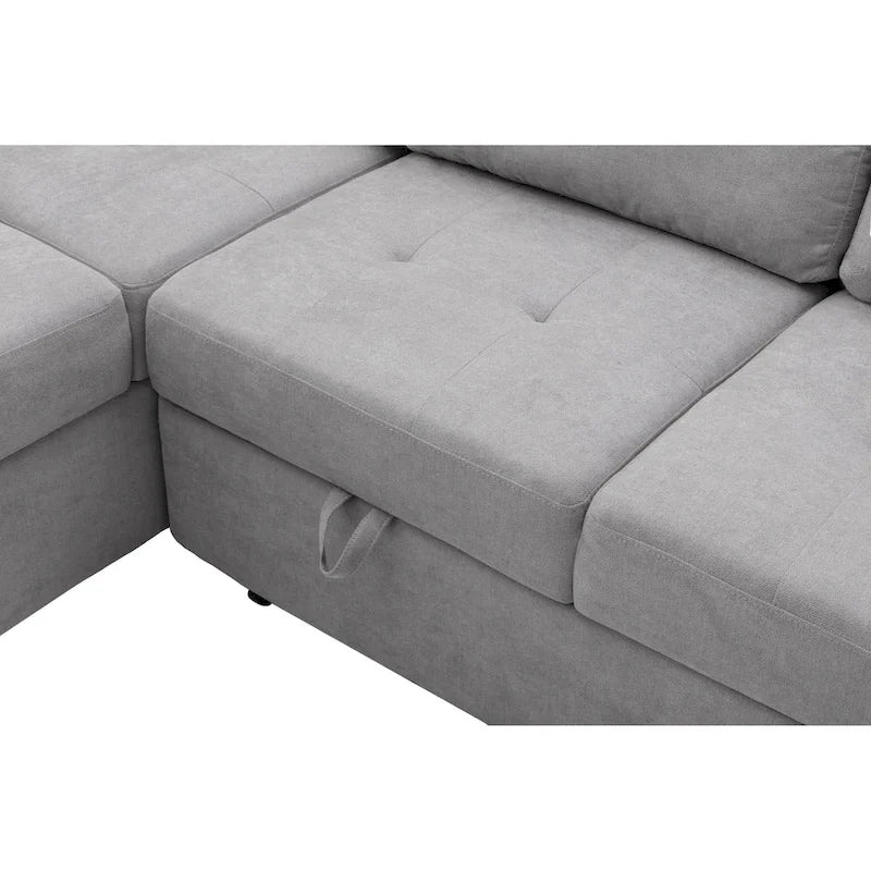 Canapé sectionnel en L à 5 places de 84,75 po avec lit gigogne, pouf de rangement, rangement de bras caché et chargement USB