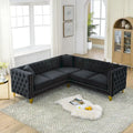 Canapé sectionnel d'angle 5 places Chesterfield 82,2 en velours noir avec garniture cloutée, pieds en métal et coussins capitonnés