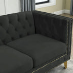 Canapé sectionnel d'angle 5 places Chesterfield 82,2 en velours noir avec garniture cloutée, pieds en métal et coussins capitonnés