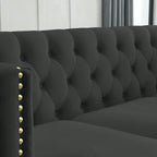 Canapé sectionnel d'angle 5 places Chesterfield 82,2 en velours noir avec garniture cloutée, pieds en métal et coussins capitonnés