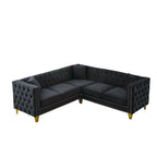 Canapé sectionnel d'angle 5 places Chesterfield 82,2 en velours noir avec garniture cloutée, pieds en métal et coussins capitonnés