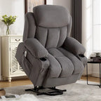 Fauteuil inclinable électrique gris avec chauffage, massage, port USB, poches latérales et télécommande