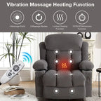 Fauteuil inclinable électrique gris avec chauffage, massage, port USB, poches latérales et télécommande