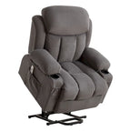 Fauteuil inclinable électrique gris avec chauffage, massage, port USB, poches latérales et télécommande