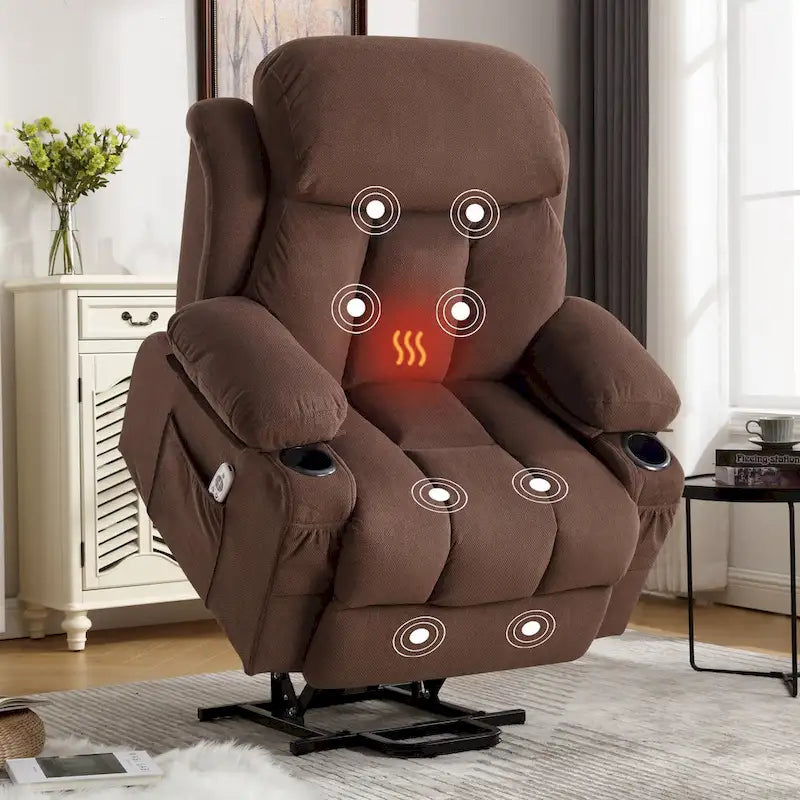 Fauteuil inclinable électrique gris avec chauffage, massage, port USB, poches latérales et télécommande