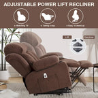 Fauteuil inclinable électrique gris avec chauffage, massage, port USB, poches latérales et télécommande