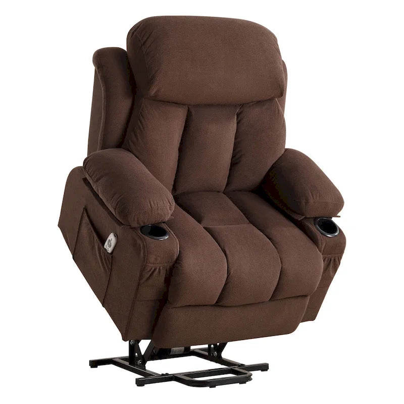 Fauteuil inclinable électrique gris avec chauffage, massage, port USB, poches latérales et télécommande