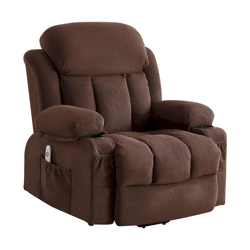Fauteuil inclinable électrique gris avec chauffage, massage, port USB, poches latérales et télécommande