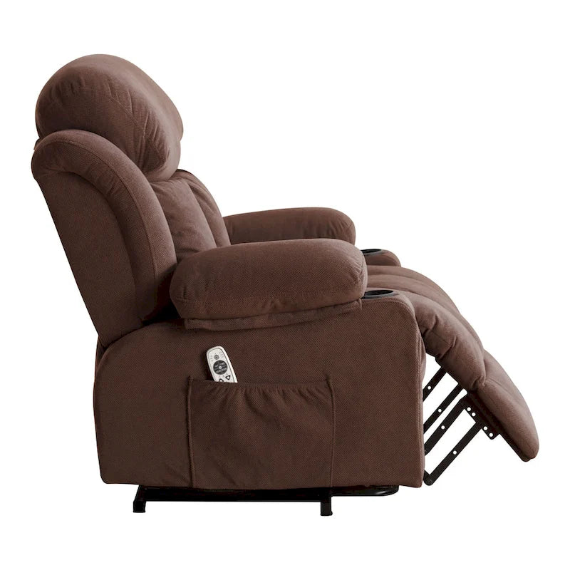 Fauteuil inclinable électrique gris avec chauffage, massage, port USB, poches latérales et télécommande