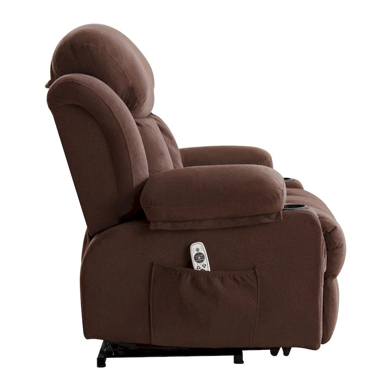 Fauteuil inclinable électrique gris avec chauffage, massage, port USB, poches latérales et télécommande