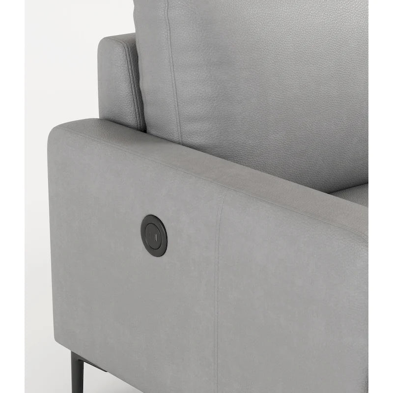 Canapé 3 places de luxe gris clair en cuir véritable 77 avec chargeur USB pour salon
