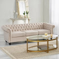 Canapé 3 places capitonné Chesterfield beige avec clous décoratifs