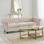 Canapé 3 places capitonné Chesterfield beige avec clous décoratifs