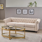 Canapé 3 places capitonné Chesterfield beige avec clous décoratifs