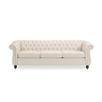 Canapé 3 places capitonné Chesterfield beige avec clous décoratifs