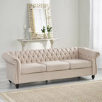Canapé 3 places capitonné Chesterfield beige avec clous décoratifs