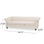 Canapé 3 places capitonné Chesterfield beige avec clous décoratifs