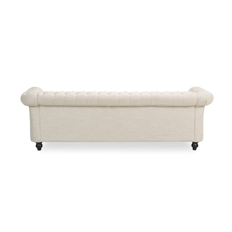 Canapé 3 places capitonné Chesterfield beige avec clous décoratifs