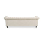 Canapé 3 places capitonné Chesterfield beige avec clous décoratifs