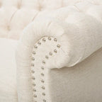 Canapé 3 places capitonné Chesterfield beige avec clous décoratifs