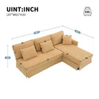 Canapé d'angle réversible 3 places 87" jaune avec 3 coussins, design compact pour salon