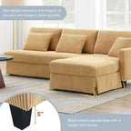 Canapé d'angle réversible 3 places 87" jaune avec 3 coussins, design compact pour salon
